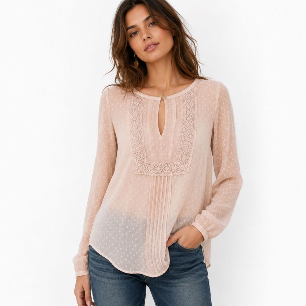 Anthropologie Daniel Rainn Blush Swiss Dot Lace Boho Peasant Top Cottagecore S